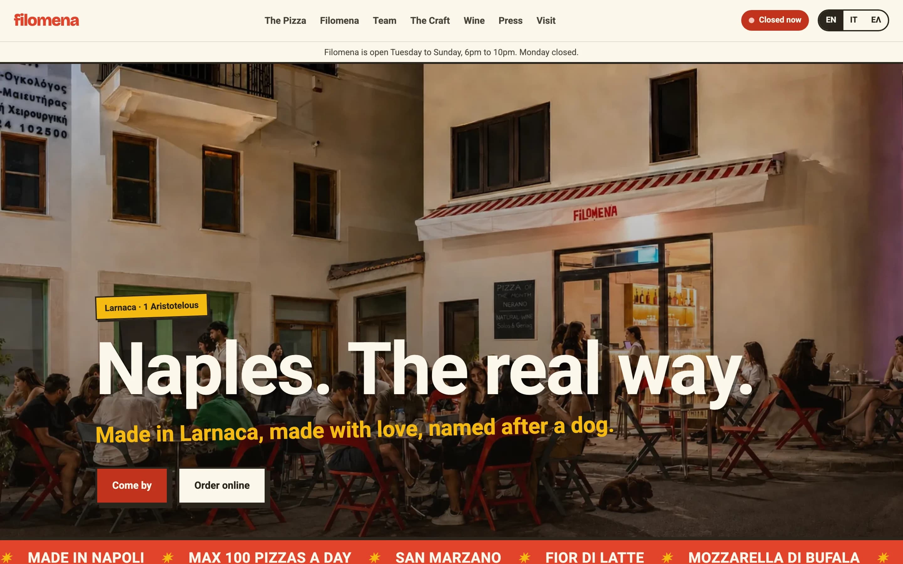 Filomena Pizzeria — Project view from our portfolio. The linked website shows its current version.